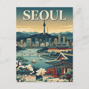 Seoul Südkorea Skyline Vintage Reiseposter Postkarte
