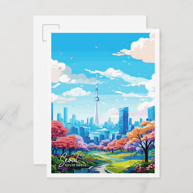 Seoul Südkorea Vintage Illustration Postkarte (Vorne/Hinten)