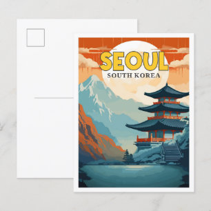 Seoul Südkorea Vintage Illustration Postkarte