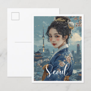 Seoul Südkorea Vintage Kunst Reise Illustration Postkarte