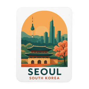 Seoul Südkorea – Vintage Reise Kunst Minimalistisc Magnet