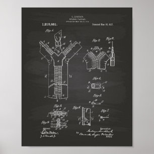 Separable Fastener 1917 Patent Art Chalkboard Poster