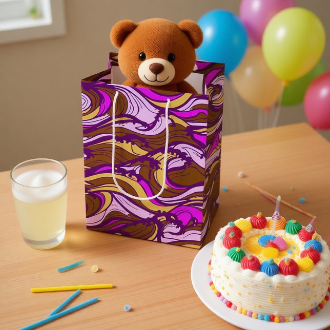 Sepia Abstract Pebble Bean Repeating Pattern Mittlere Geschenktüte (Von Creator hochgeladen)