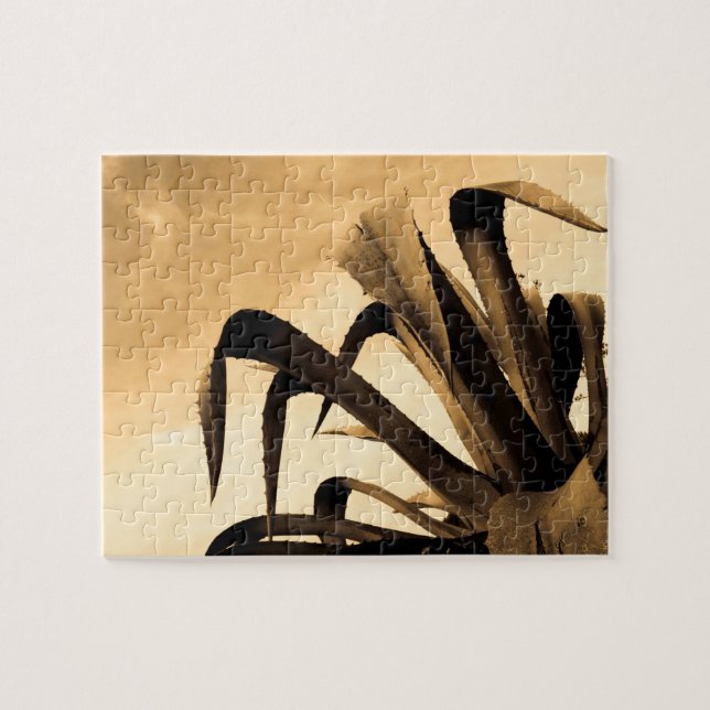 Sepia Aloe Cactus Pflanze Puzzle (Horizontal)