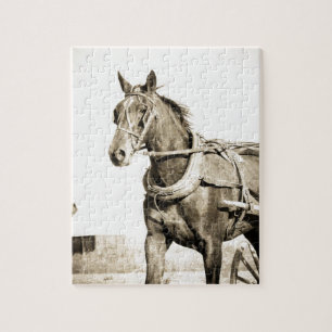 Sepia Amish Pferd und Buggy Puzzle