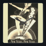 Sepia Art Deco Broadway New York Clock Quadratische Wanduhr<br><div class="desc">5-Sterne-Uhr mit Vintagen,  Art Deco,  Broadway,  New York Flapper Design in Sepia-Schattierungen.</div>