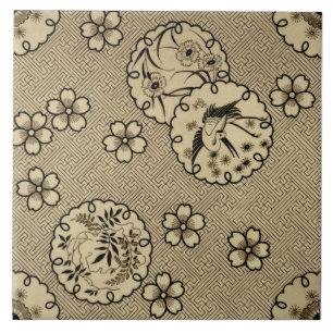 Sepia Ästhetik Japanischer Stil Antique c1880 Rep Fliese