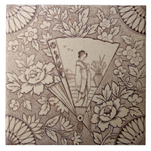 Sepia Ästhetik Japanischer Stil Antique c1880 Rep Fliese