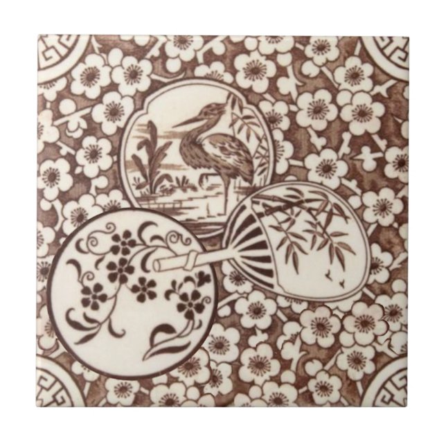 Sepia Ästhetik Japanischer Stil Antiquitäten Repro Fliese (Vorderseite)