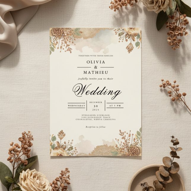 Sepia Autumnal Bloom Wedding Einladung (Von Creator hochgeladen)