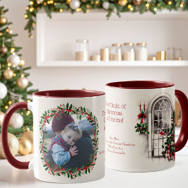 Sepia Back Christmas Window and Holly Photo Mug Tasse