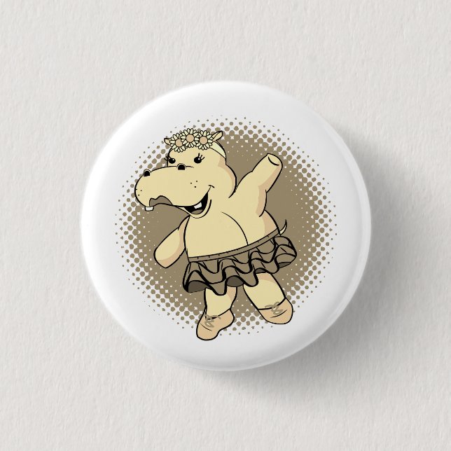 Sepia Ballerina Hippo mit Tutu Button (Vorderseite)