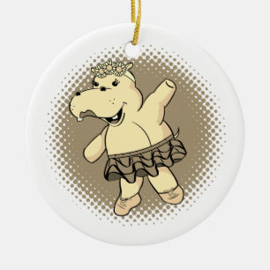 Sepia Ballerina Hippo mit Tutu Keramik Ornament