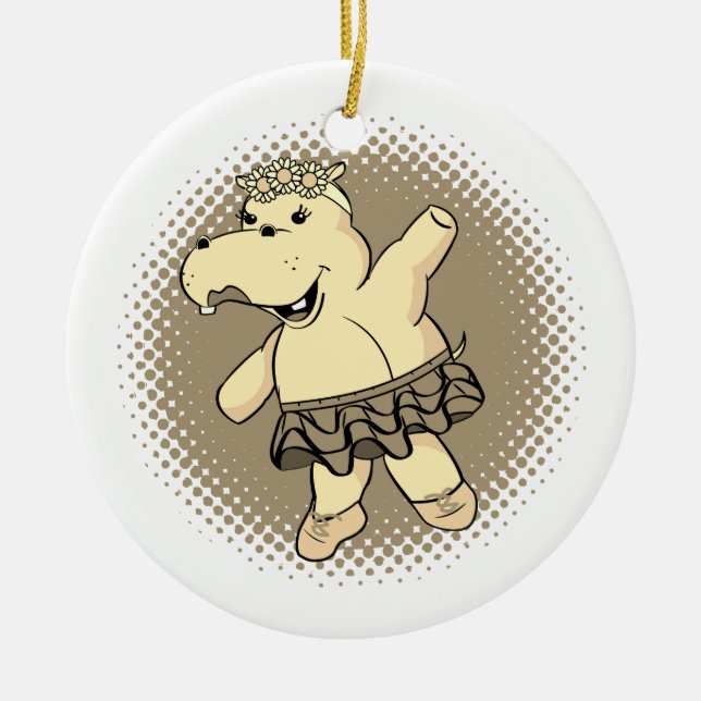 Sepia Ballerina Hippo mit Tutu Keramik Ornament (Vorne)