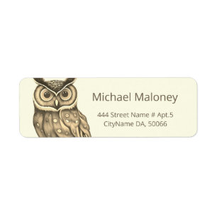 Sepia Beige Owl AI Gemalt Style Label