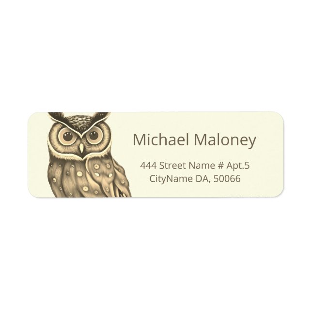 Sepia Beige Owl AI Gemalt Style Label (Vorne)