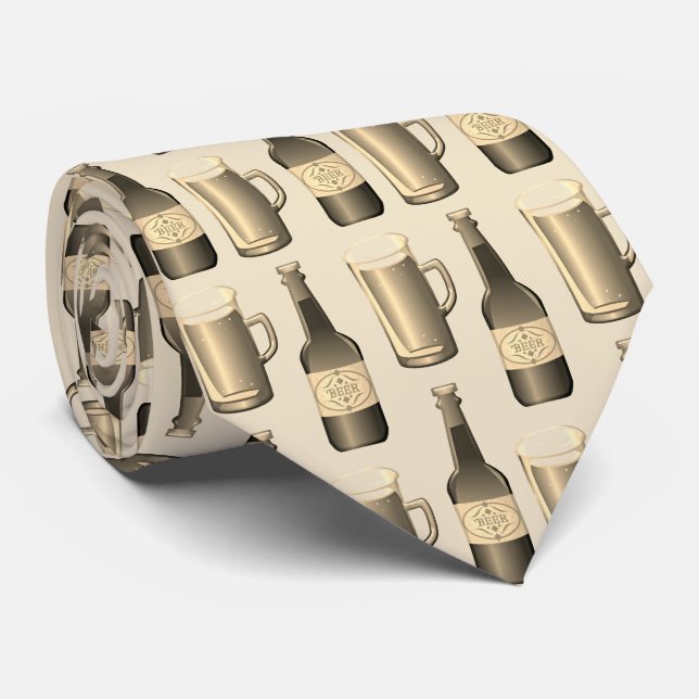 Sepia-Bier-Glas-und Flaschen-Muster Krawatte (Gerollt)