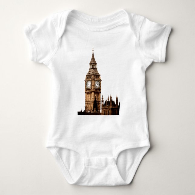 Sepia Big Ben Tower Baby Strampler (Vorderseite)