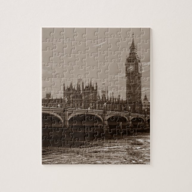 Sepia Big Ben Tower Palace in Westminster Puzzle (Vertikal)