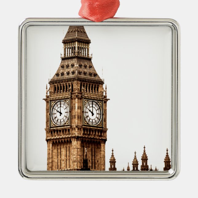 Sepia Big Ben Tower Silbernes Ornament (Vorne)