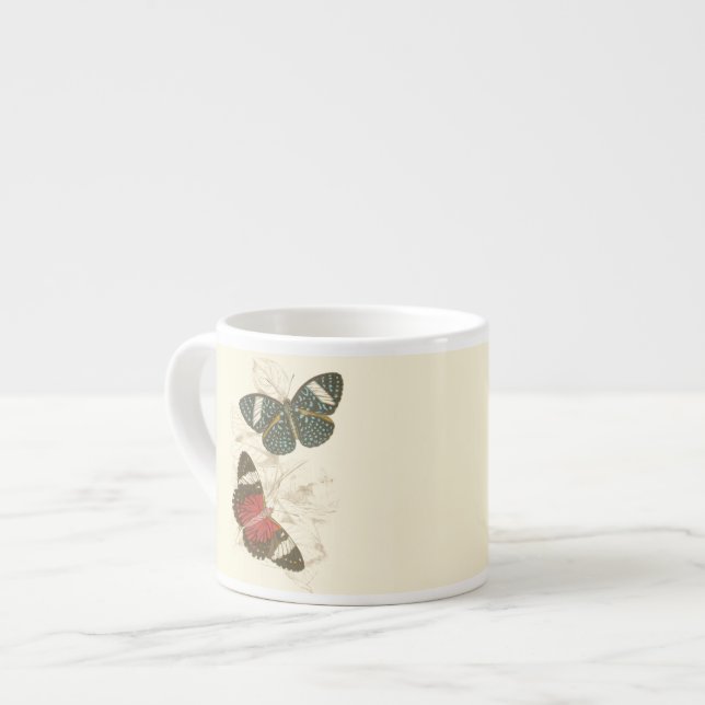 Sepia Blätter mit bunten Schmetterlingen Espressotasse (Vorderseite Links)