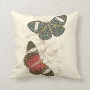 Sepia Blätter mit bunten Schmetterlingen Kissen