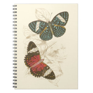 Sepia Blätter mit bunten Schmetterlingen Notizblock