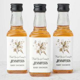 Sepia-Blumenstrauß, Dankeschön zur Babyparty, Alkoholflaschenetikett