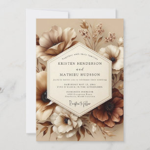Sepia-Blüten Herbstromantik-Hochzeit Einladung