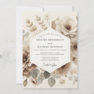Sepia-Blüten Romantische Hochzeit Einladung
