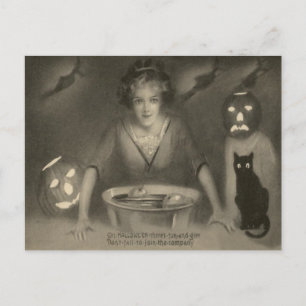 Sepia-Bobbing für Äpfel Schwarze Katze Kürbis Postkarte