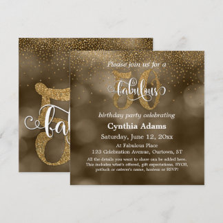 Sepia Bokeh, Gold Glitzer & Script 50 & Fabulous Einladung
