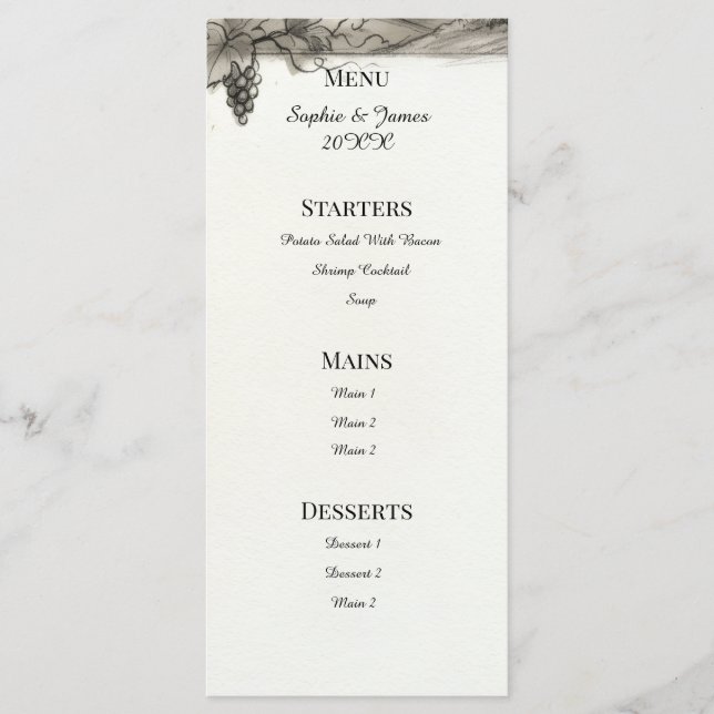 Sepia-Botanik-Rahmen-Hochzeitsmenü Menükarte (Vorderseite)