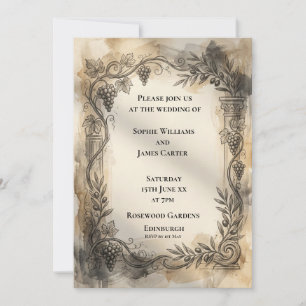 Sepia-Botanikkranz-Hochzeitseinladung Einladung