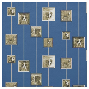 Sepia-Boxer-Hündchen auf blauem Gewebe Stoff