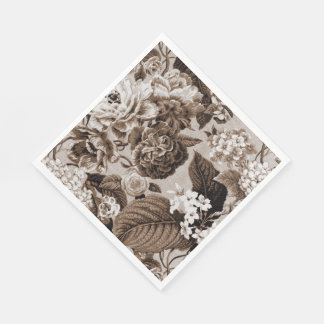 Sepia-Braun Vintage-Blumen-Toile-Stoff Nr.1 Serviette