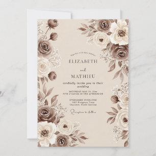 Sepia-Braune Vintage-Boho-Hochzeit Einladung