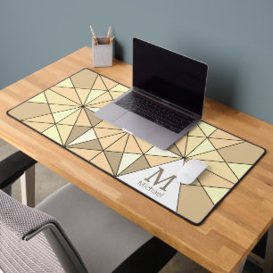Sepia-braunes Retro-Mosaik-Dreieck-Muster-Monogram Schreibtischunterlage