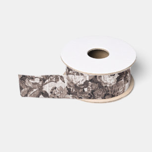 Sepia-Braunton Floral-Toile-Stoff Nr.4 Ripsband