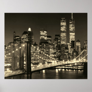 Sepia Brooklyn Bridge New York Nacht Vintage Retro Poster
