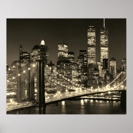 Sepia Brooklyn Bridge New York Night Poster