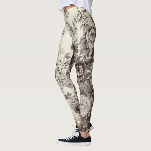 Sepia Brown Cream Botanical Floral Toile No.2 Leggings (Links)