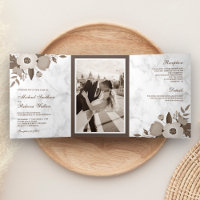 Sepia Brown Floral White Marble Foto Hochzeit