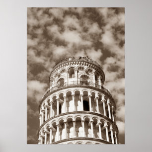 Sepia Brown Leaning Tower of Pisa Italien Poster