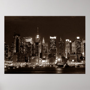 Sepia Brown New York City Night Arwork Poster