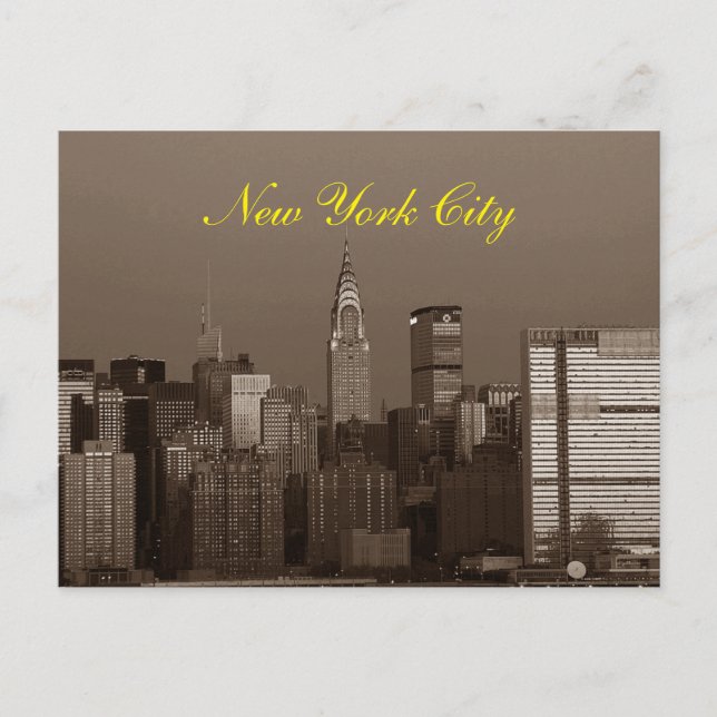 Sepia Brown Script New York City Skyline Postkarte (Vorderseite)