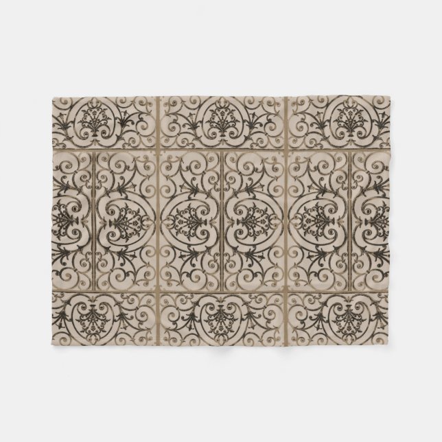 Sepia-Brown-Scrollwork-Muster Fleecedecke (Vorderseite (Horizontal))