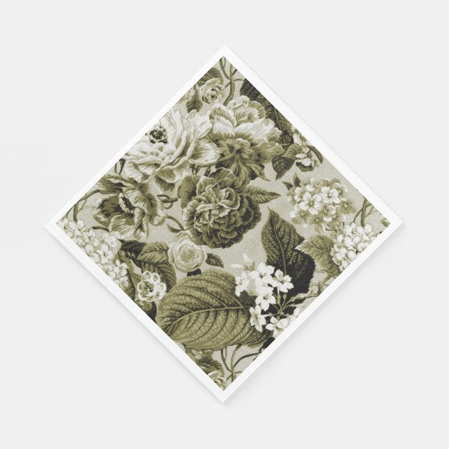 Sepia Brown Vintag Floral Toile Fabric No.1 Serviette (Ecke)