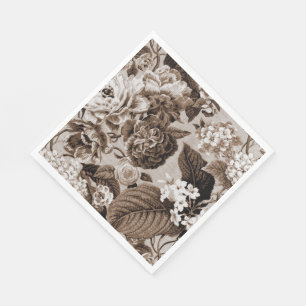Sepia Brown Vintag Floral Toile Fabric No.1 Serviette