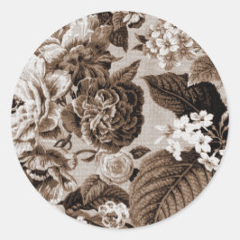 Sepia Brown Vintage Floral Web Nr. 1 Runder Aufkleber